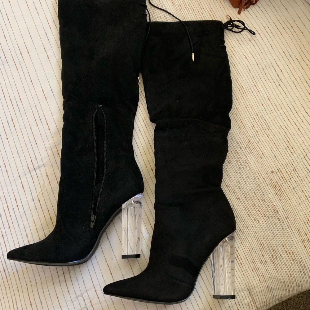 Cute black suede Knee high boots brand new